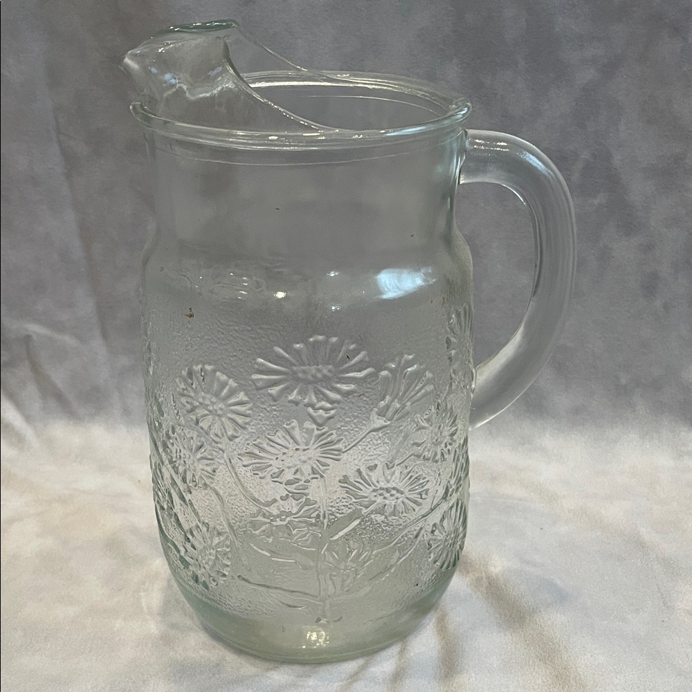 Elegant Glass Pitcher with Floral Design